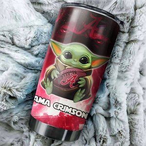 20 OZ Alabama Crimson Tide Baby Yoda Tumbler  NCAA Fan Gift